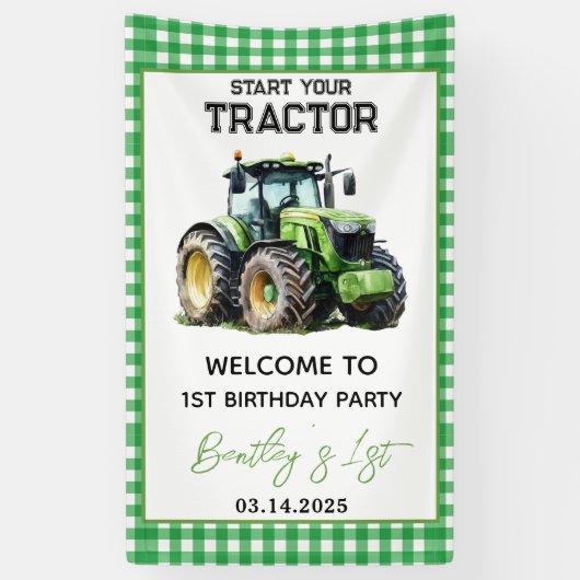 Tractor 1st Birthday Party Fun Boerderij Spandoek (Verticaal)
