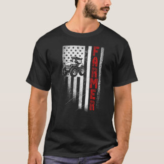 Tractor American Flag Farming  Patriotic Fa T-shirt