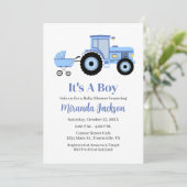 Tractor Baby Shower Invitation Blue (Debout devant)