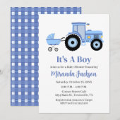 Tractor Baby Shower Invitation Blue (Devant / Derrière)