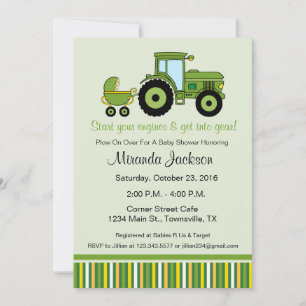 Tractor baby shower uitnodiging groen