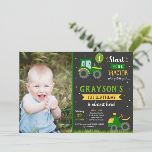 Tractor Barnyard Birthday Party Invitation Kaart (Staand voorkant)