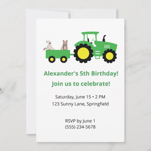 Tractor Birthday Invitation • Editable Invite Kaart (Voorkant)