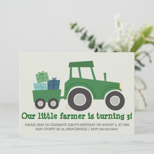 Tractor Birthday Party nodigt uit Kaart (Staand voorkant)