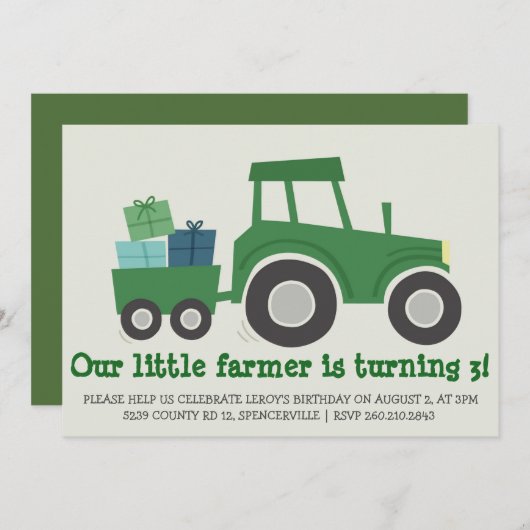 Tractor Birthday Party nodigt uit Kaart (Voorkant / Achterkant)
