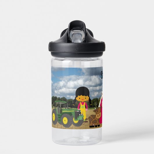 Tractor Boerderij Dieren Toevoegen Naam kind Schat Waterfles (Voorkant)