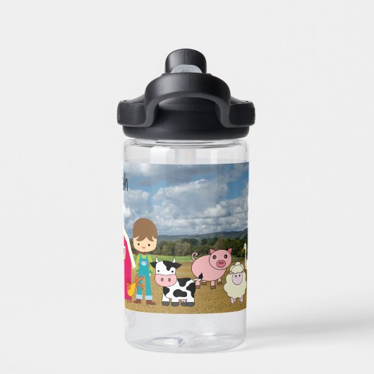 Tractor Boerderij Dieren Toevoegen Naam kind Schat Waterfles (Achterkant)