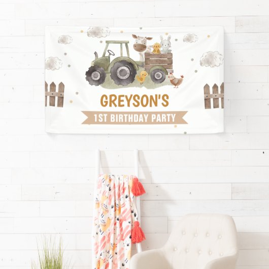 Tractor Boerderij Verjaardagsfeestje Dieren Schuur Spandoek (Insitu)