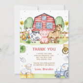 Tractor Boerderijdieren 1e verjaardag Bedankkaart (Voorkant)