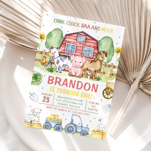 Tractor Boerderijdieren Oink Baa Moo 1e verjaardag Kaart