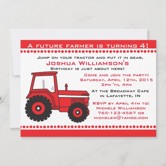 Tractor Boy / Girl Anniversaire Fête Invitation (Devant)
