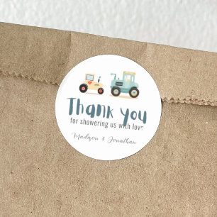 Tractor chauffeur boerderij boy baby shower dank u ronde sticker