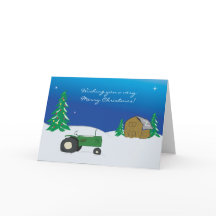 Tractor Christmas Kaart: Winter Barn Scene