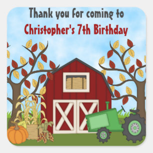 Tractor en schuur Herfst Bedankt Verjaardag Sticke Vierkante Sticker