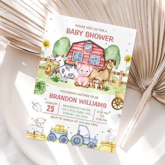 Tractor Farm Animals Barnyard Baby shower Kaart