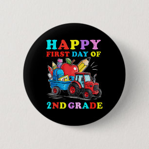 Tractor Gelukkige Eerste Dag Van Groep 4 Terug Naa Ronde Button 5,7 Cm