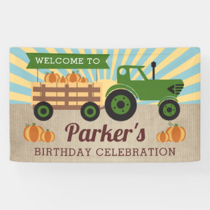 Tractor Hayride Pumpkin Birthday Vinyl Welkom Spandoek