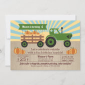 Tractor Hayride Pumpkin Picking Birthday Party Kaart (Voorkant)