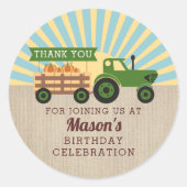 Tractor Hayride Pumpkin Picking Birthday Ronde Sticker (Voorkant)