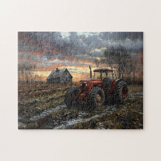 Tractor in een Boerderij Field Rustic Legpuzzel (Horizontaal)
