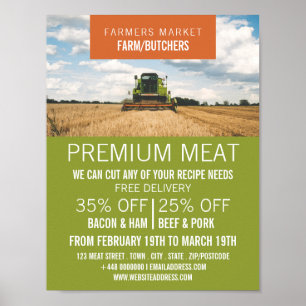 Tractor in Field, Farmer & Butcher Adverteren Poster