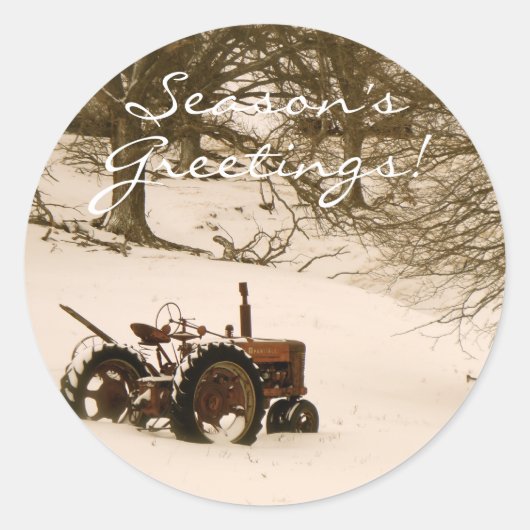 Tractor Kerst Kaart Envelope Seal Ronde Sticker (Voorkant)