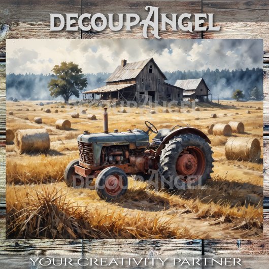 Tractor op het Boerderij Landschap #1 - decoupage Tissuepapier