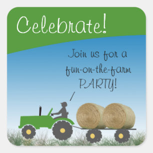 Tractor Party Envelopzegel Vierkante Sticker