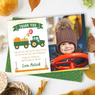 Tractor Pompoen Herfst Verjaardag Foto Bedankkaart