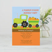 Tractor Pumpkin Birthday Party Invitation Kaart (Staand voorkant)