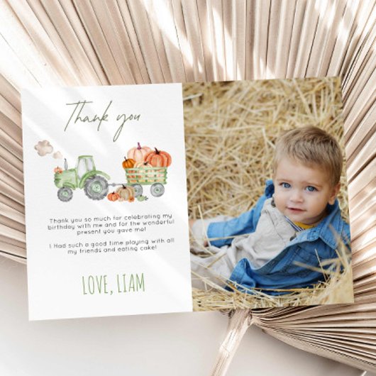 Tractor & Pumpkin Birthday Thank You Photo Card Kaart