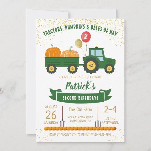 Tractor Pumpkin Herfst najaar uitnodiging (Voorkant)