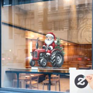 Tractor Santa Window Cling Raamsticker