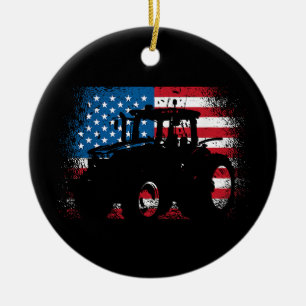 Tractor USA-vlag voor patriottische boer Keramisch Ornament