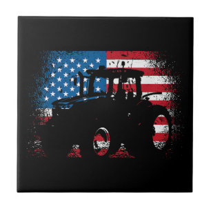 Tractor USA-vlag voor patriottische boer Tegeltje
