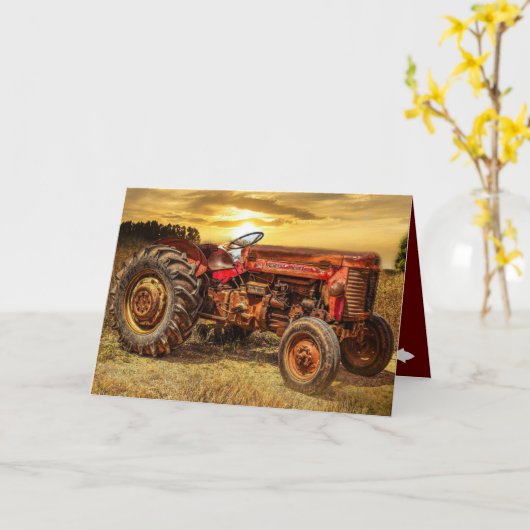  tractor van Antiek rode tractor Boerderij Kaart (Gele Bloem)