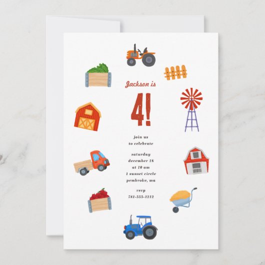 Tractor Verjaardagsfeestje Kaart (Voorkant)