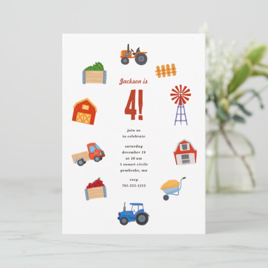 Tractor Verjaardagsfeestje Kaart (Staand voorkant)