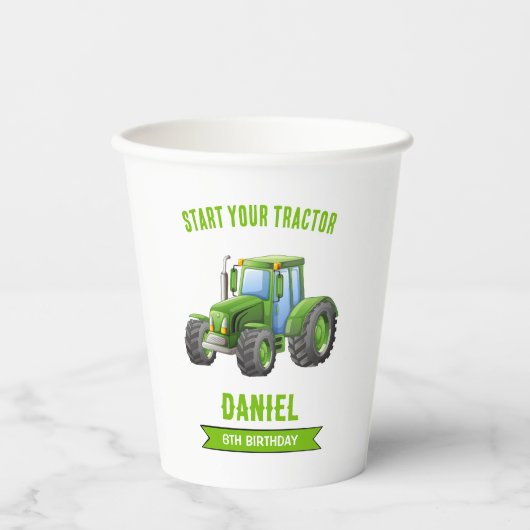 Tractor Verjaardagsfeestje Papieren Bekers (Voorkant)