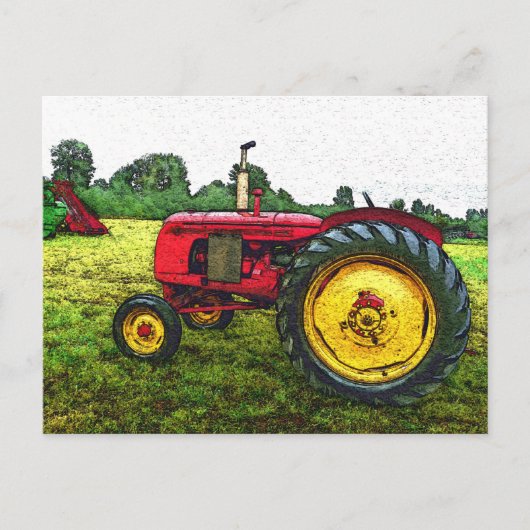 Tractor voor rood en geel Boerderij Briefkaart (Voorkant)
