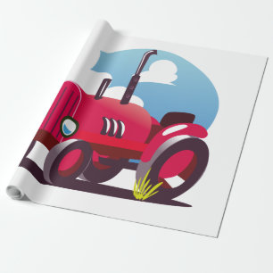 Tractorpatroon (blauwe achtergrond) cadeaupapier