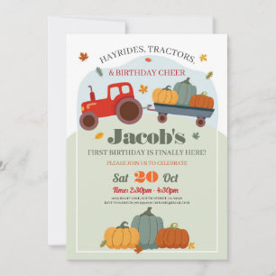Tractors Pumpkins Verjaardag 1e One Herfst Invitat Kaart