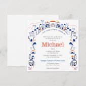 Traditie in Jeruzalem Mitzwah Uitnodiging Oranje (Voorkant / Achterkant)