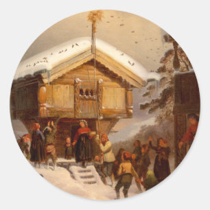 Tradities van Kerstmis Juleskikk Noors Ronde Sticker