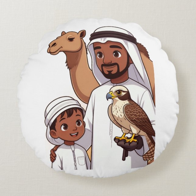 Traditional Arab Falcon Hunt Rond Kussen (Voorkant)