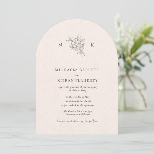 Traditional Blush Pink Monogram Wedding Invitation (Debout devant)