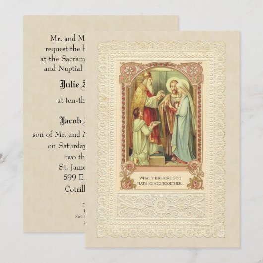 Traditional Catholic Wedding Gold Invitation Kaart (Voorkant / Achterkant)