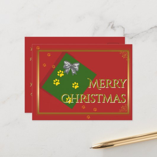 Traditional Christmas Postcard - Gold Typography Briefkaart (Voorkant / Achterkant in situ)