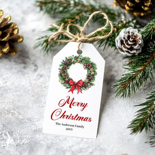 Traditional Christmas Wreath Holiday Label Cadeaulabel