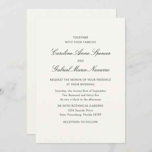 Traditional Classic Simplistic Wedding Invitation (Devant / Derrière)